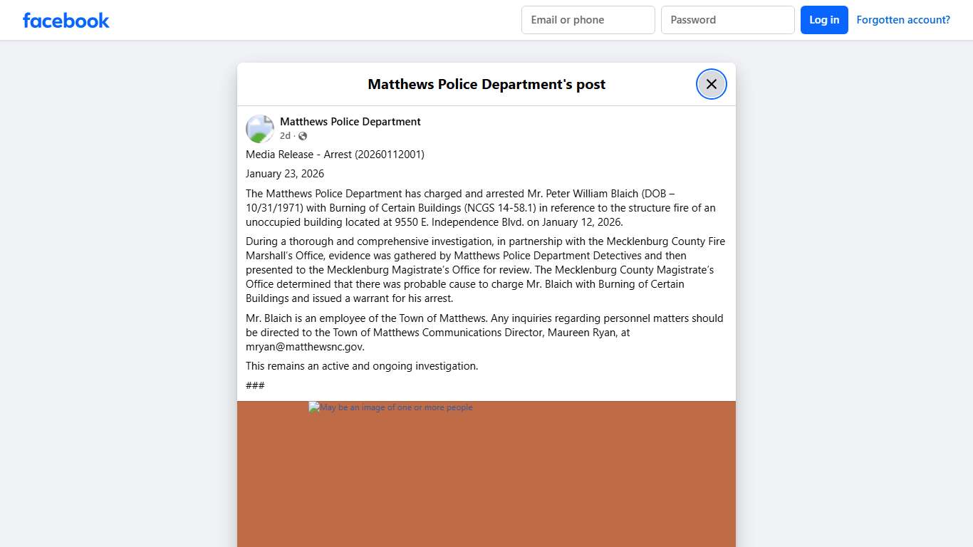 Media Release - Arrest... - Matthews Police Department Facebook