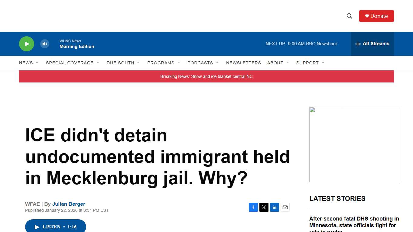 ICE didn't detain undocumented immigrant held in Mecklenburg jail. Why? WUNC News